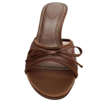 YIYA Stylish Brown Mesh Mules Heels for Everyday Wear