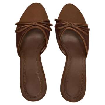 YIYA Stylish Brown Mesh Mules Heels for Everyday Wear