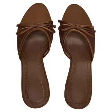 YIYA Stylish Brown Mesh Mules Heels for Everyday Wear