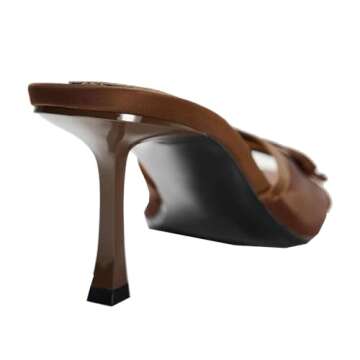 YIYA Stylish Brown Mesh Mules Heels for Everyday Wear