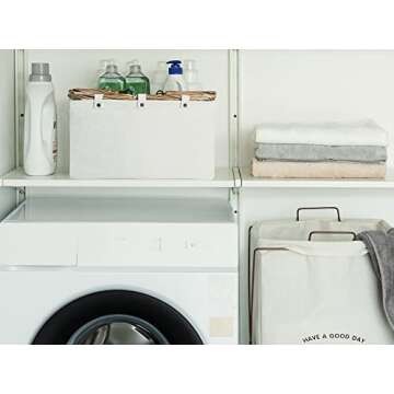 StorageWorks 20L Storage Baskets for Bathroom Organizing, Shopping Basket with Wicker Handles, Collapsible Picnic Basket, Ivory White, 15”L x 10 ¼”W x 8 ¼”H