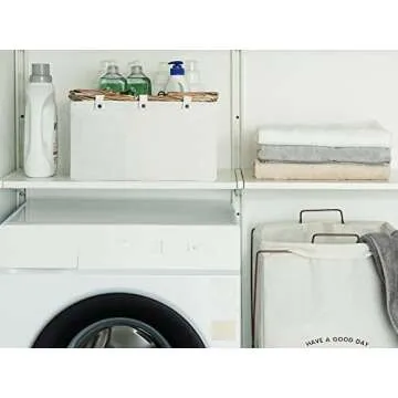 StorageWorks 20L Storage Baskets for Bathroom Organizing, Shopping Basket with Wicker Handles, Collapsible Picnic Basket, Ivory White, 15”L x 10 ¼”W x 8 ¼”H