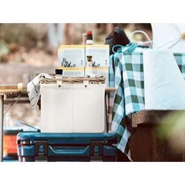 StorageWorks 20L Storage Baskets for Bathroom Organizing, Shopping Basket with Wicker Handles, Collapsible Picnic Basket, Ivory White, 15”L x 10 ¼”W x 8 ¼”H