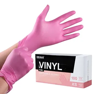 OKIAAS Black/Pink Vinyl Gloves Disposable Latex Free, Food Safe, Powder Free, 5 Mil Thick for Cookin...