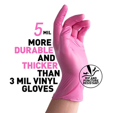 OKIAAS Black/Pink Vinyl Gloves 5 Mil Thickness for Food Prep