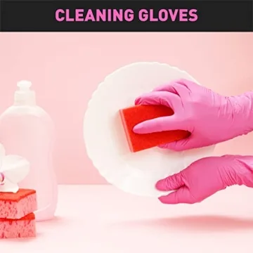 OKIAAS Black/Pink Vinyl Gloves 5 Mil Thickness for Food Prep