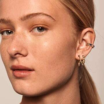 MYEARS Women Gold Huggie Hoop Spike Earrings Ear Stud Cuff Cubic Zirconia 14K Gold Plated Small Simp...