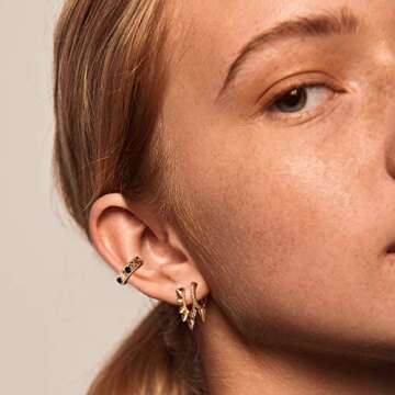 MYEARS Women Gold Huggie Hoop Spike Earrings Ear Stud Cuff Cubic Zirconia 14K Gold Plated Small Simple Minimalist Hypoallergenic Everyday Jewelry