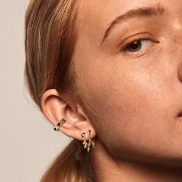 MYEARS Women Gold Huggie Hoop Spike Earrings Ear Stud Cuff Cubic Zirconia 14K Gold Plated Small Simple Minimalist Hypoallergenic Everyday Jewelry