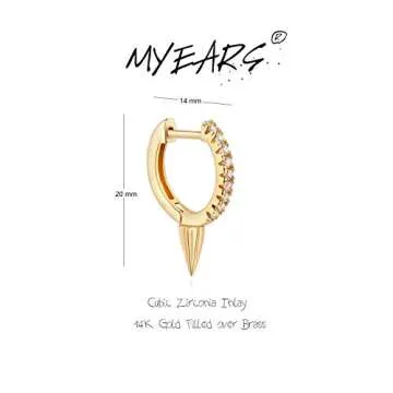 MYEARS Women Gold Huggie Hoop Spike Earrings Ear Stud Cuff Cubic Zirconia 14K Gold Plated Small Simple Minimalist Hypoallergenic Everyday Jewelry