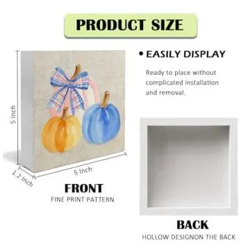 Absnfatu Fall Decor Pumpkin Plaid Wooden Box Sign