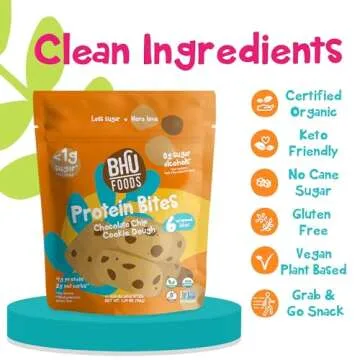Bhu Foods Keto Bites, Chocolate Chip Cookie Dough, Organic Snacks for Adults & Kids, Gluten Free, Vegan, Low Carb & Sugar, Individually Wrapped (1 Pack)