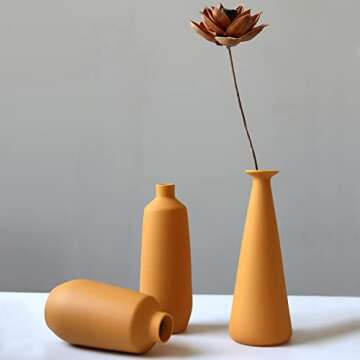 Abbittar Ceramic Vase Set of 3, Minimalistic Style Flower Vase for Rustic Home Decor, Modern Farmhou...