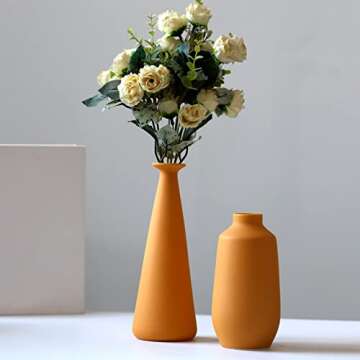 Abbittar Ceramic Vase Set of 3, Minimalistic Style Flower Vase for Rustic Home Decor, Modern Farmhouse Decor, Living Room, Shelf, Table, Bookshelf, Mantel and Entryway - Orange/Yellow