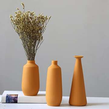 Abbittar Ceramic Vase Set of 3, Minimalistic Style Flower Vase for Rustic Home Decor, Modern Farmhouse Decor, Living Room, Shelf, Table, Bookshelf, Mantel and Entryway - Orange/Yellow