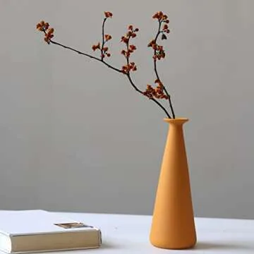 Abbittar Ceramic Vase Set of 3, Minimalistic Style Flower Vase for Rustic Home Decor, Modern Farmhouse Decor, Living Room, Shelf, Table, Bookshelf, Mantel and Entryway - Orange/Yellow