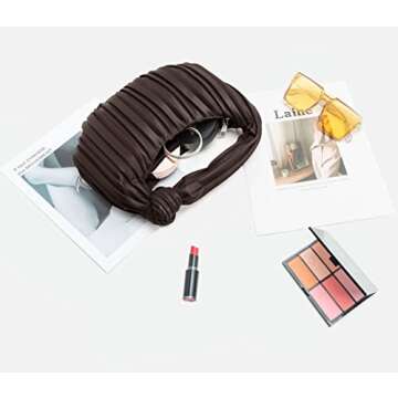 NIUEIMEE ZHOU Small Knotted Handbags for Women Soft PU Leather Crossbody Dumpling Bags Cloud Clutch Purses Ruched Pouch Bag