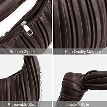 NIUEIMEE ZHOU Small Knotted Handbags for Women Soft PU Leather Crossbody Dumpling Bags Cloud Clutch Purses Ruched Pouch Bag