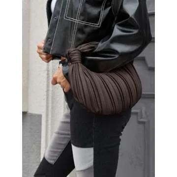 NIUEIMEE ZHOU Small Knotted Handbags for Women Soft PU Leather Crossbody Dumpling Bags Cloud Clutch Purses Ruched Pouch Bag