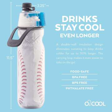O2COOL Mist N Sip Bottle 20 oz White - Refreshing Hydration