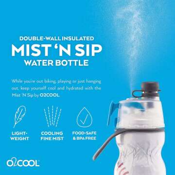 O2COOL Mist N Sip Bottle 20 oz White - Refreshing Hydration