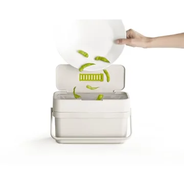 Joseph Joseph Compo 4 Easy-Fill Compost Bin Food Waste Caddy with Adjustable Air Vent, 1 gallon / 4 liters, Stone