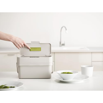 Joseph Joseph Compo 4 Easy-Fill Compost Bin Food Waste Caddy with Adjustable Air Vent, 1 gallon / 4 liters, Stone