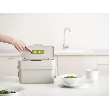 Joseph Joseph Compo 4 Easy-Fill Compost Bin Food Waste Caddy with Adjustable Air Vent, 1 gallon / 4 liters, Stone