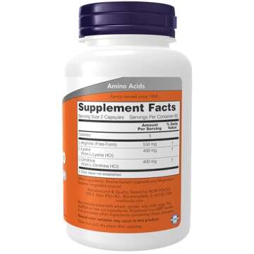 NOW Foods Supplements, Tri-Amino with L-Arginine, L-Ornithine, L-Lysine, Supports Protein Metabolism...