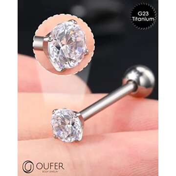 OUFER 14G Tongue Rings - Stylish CZ Titanium Piercings