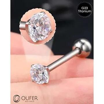 OUFER 14G Tongue Rings - Stylish CZ Titanium Piercings