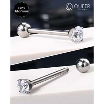 OUFER 14G Tongue Rings - Stylish CZ Titanium Piercings