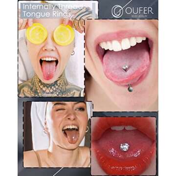 OUFER 14G Tongue Rings - Stylish CZ Titanium Piercings