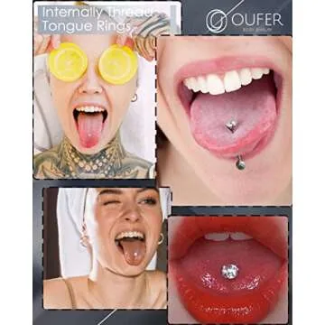 OUFER 14G Tongue Rings - Stylish CZ Titanium Piercings