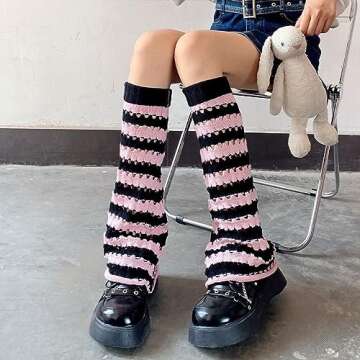 AETABP Y2K Leg Warmers Women Gothic Yami Kawaii Y2K Stockings Harajuku Girl Gyaru High Socks Vintage 80s Gift (black pink,M,Female,Adult,US,Alpha,Medium,Regular,Regular)