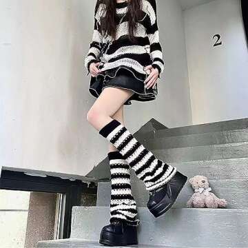 AETABP Y2K Leg Warmers Women Gothic Yami Kawaii Y2K Stockings Harajuku Girl Gyaru High Socks Vintage 80s Gift (black pink,M,Female,Adult,US,Alpha,Medium,Regular,Regular)