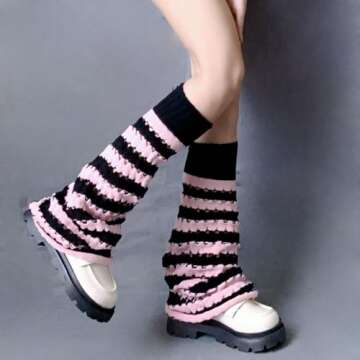 AETABP Y2K Leg Warmers Women Gothic Yami Kawaii Y2K Stockings Harajuku Girl Gyaru High Socks Vintage 80s Gift (black pink,M,Female,Adult,US,Alpha,Medium,Regular,Regular)