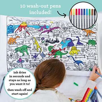 eatsleepdoodle Dinosaur Coloring Pillowcase with 10 Washable Markers - Educational & Fun for Kids