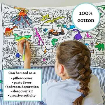 eatsleepdoodle Dinosaur Coloring Pillowcase for Kids 30x20in