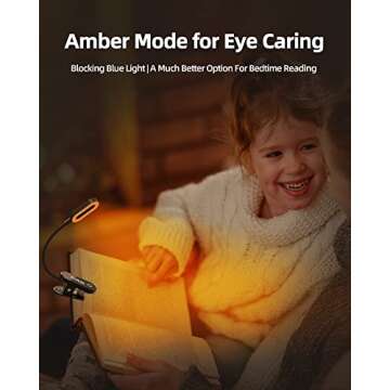 Flymuda Book Light Clip on - Eye Care Amber Book Light Rechargeable, 22 LED, 3 Color Modes, Touch Co...