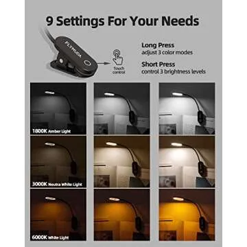 Flymuda Book Light Clip on - Eye Care Amber Book Light Rechargeable, 22 LED, 3 Color Modes, Touch Control, Brightness Adjustable Book Light for Reading in Bed, Great Book Reading Light for Lovers