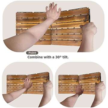 Acacia Hardwood Interlocking Deck Tiles - Oak Straight - 12"×12" 9pcs - Floor Tiles for Patio and Deck Use Natural Wood Outdoor Decking and Flooring, Rain and Weather Resistant, Heavy Duty