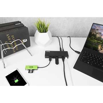 Plugable 7-Port USB 3.0 Hub with 36W Power Adapter - Driverless Connection and High-Speed Data Trans...