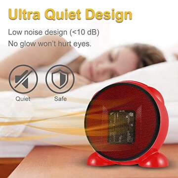 Space Heater, Fan Heater, 500W Personal Mini Space Heater Portable Electric Heaters Fan for Home & Office， Indoor Use with Ceramic Heating Element & Overheat Protection & Tip-Over Protection Red