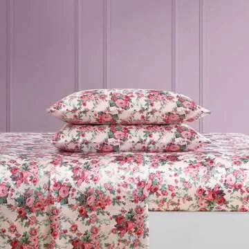 Betsey Johnson - Queen Sheets, Luxurious Satin Bedding Set, Smooth & Silky, Ideal Valentine's Day Gifts (Vintage Floral Pink, Queen)