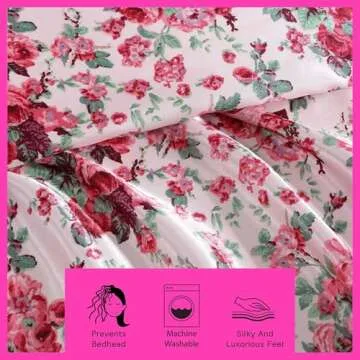 Betsey Johnson - Queen Sheets, Luxurious Satin Bedding Set, Smooth & Silky, Ideal Valentine's Day Gifts (Vintage Floral Pink, Queen)