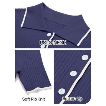 MEROKEETY Women's V Neck Ribbed Knit Maxi Dress Button Short Sleeve Slim Fit Bodycon Sweater Dress, Navy, X-Large