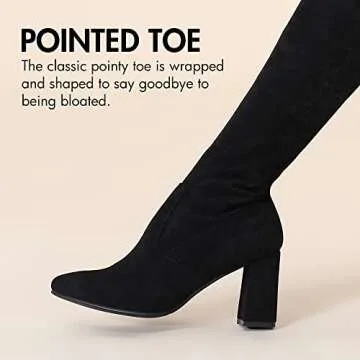 Hawkwell Women's Fall Winter Comfort Thigh High Boots Black Pointy-toe and High-heel Over The Knee Boots,Black Faux Suede,6 M US