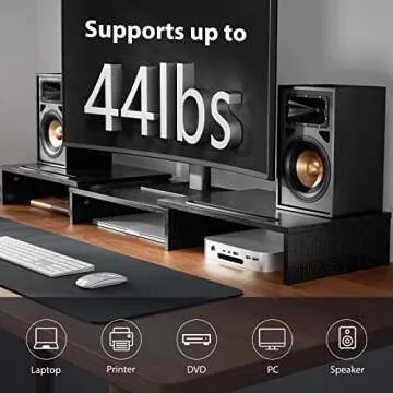 LORYERGO Dual Monitor Stand with Storage and Slots for Devices