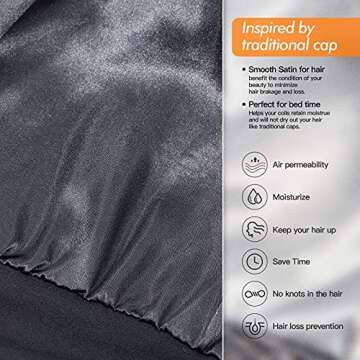 Silky Satin Lined Bonnet Sleep Cap - Adjustable Stay on All Night Hair Wrap Cover Slouchy Beanie for...
